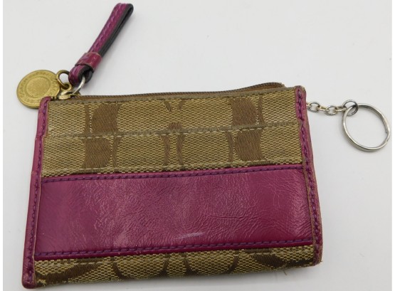 Coach Brown And Pink Mini Key Chain Wallet