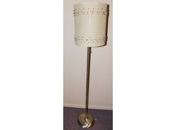 Tall Floor Lamp With Stainless Steel Base And Beaded Lampshade