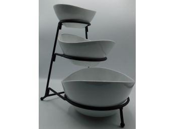 3 Tier Metal Dish Display With White B. Smith Bowls