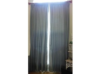 Set Of 12' Patterned Green Drapes With Curtain Bar And Tassels