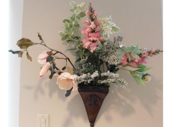 Lovely Faux Flower Arrangment In Hanging Plastic Planter