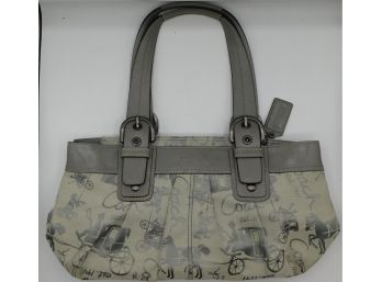 Coach Horse Carriage Print Gray Shoulder Bag