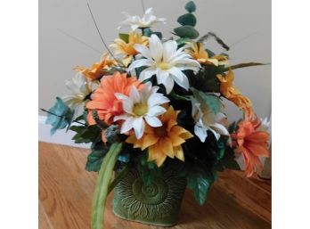 Colorful Faux Flowers In Green Sunflower Planter