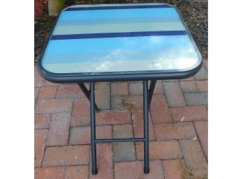 Blue Striped Square Outdoor Folding Table