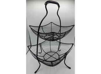 2 Tier Metal Wire Fruit And Vegetable Basket With Carrying Handle