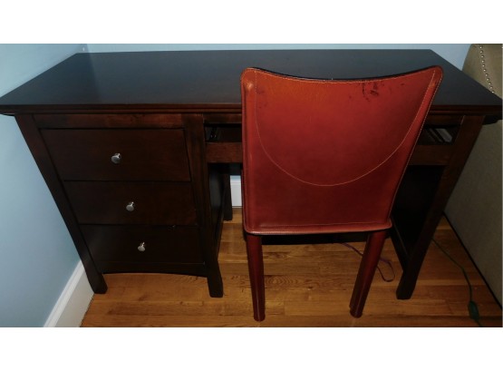 Solid Wood Desk With Pullout Keyboard Tray  With Italian Leather Chair