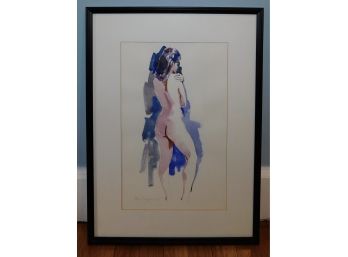 Signed Lithograph Water Color Nude Woman Framed Painting 1/00