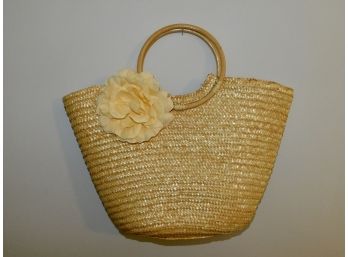 Flower Decorated Woven Straw Handbag
