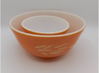 Vintage Pyrex Autumn Harvest Wheat Nested Mixing Bowl Set - Set Of Two
