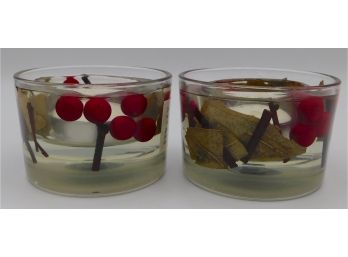 Pair Of Holly Berry Resin Tea Light Candle Holders