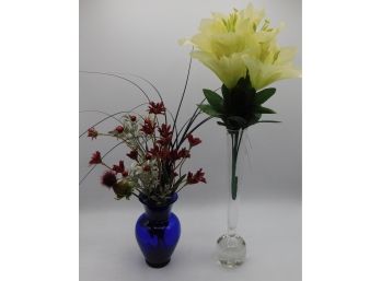 Pair Of Faux Flower Decorative Vases