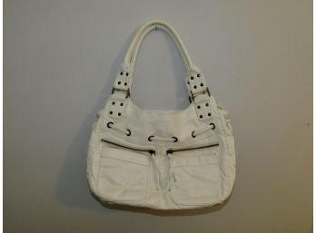 White Faux Leather Zipper Handbag