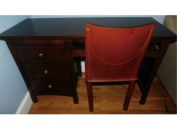 Solid Wood Desk With Pullout Keyboard Tray  With Italian Leather Chair