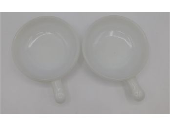 Glasbake Milk Glass Handled Soup Bowls - Set Of 2
