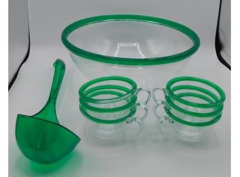 Plastic Clear & Green Punch Bowl Set