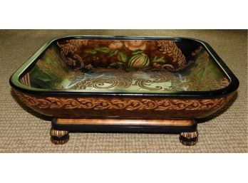 Footed Floral Black & Gold Tone Decorative Table