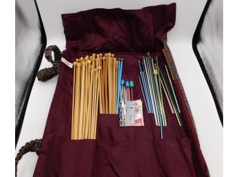 Assorted Lot Of Knitting Needles With A Travel Bag