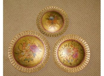 Gold Tone Floral Painted Hanging Wall Art - Set Of Three
