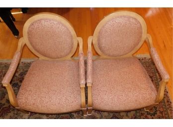 Elegant Upholstered Ara Collection Pair Brick Colored Floral Arm Chairs