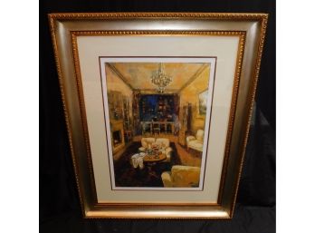 Striking Artist Signed Living Room Window City View Framed & Matted Lithograph 22/195- Like New