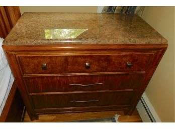 Stylish Marbled Stone Top Wooden Night Table/Dresser