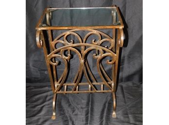 Glass Top Brass Framed End Table