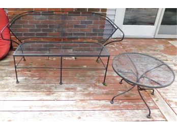 Mid Century Russell Woodard Style Iron Patio Set Outdoor Bench & End Table