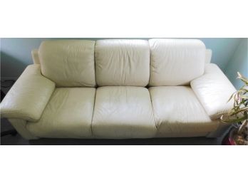 Cream Colored Leather Cushion Sofa
