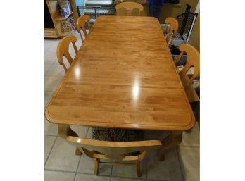 Canadian Wooden Dining Room Table With Two Extension Leafs & Six Chairs