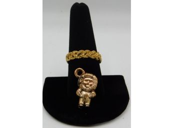 Decorative Gold Tone Costume Ring And Small Bracelet Charm