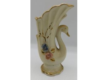 Lovely Swan Vase With Gold Banded Rim
