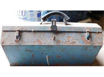 Blue Painted Metal Toolbox With Tools