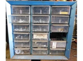 Vintage Metal Akro-mile Storage Box With 18 Plastic Drawers