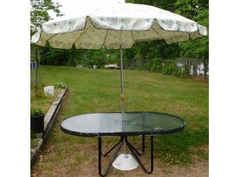 Outdoor Glass Table With Metal Frame And Umbrella