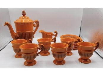 Decorative Orange Painted Ceramic Tea Set