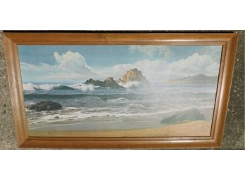 Large Decorative Beach Print In Wooden Frame