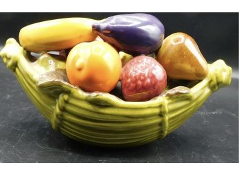 Lovely Porcelain Fruit And Vegetables In Basket