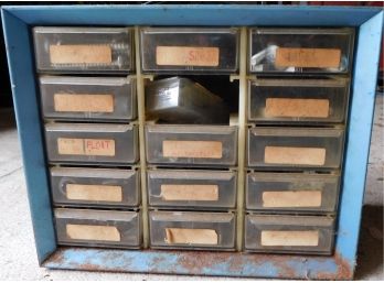 Vintage Metal Akro-mile Storage Container With 15 Plastic Drawers