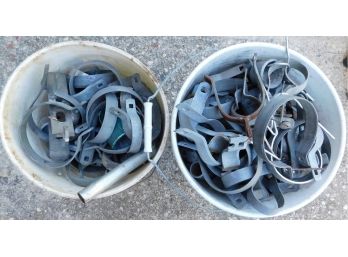Buckets Of Assorted Metal Fence Ring Brackets