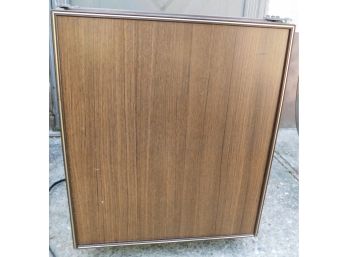 Brown Wood Panel Finish Mini Fridge With Locking Door