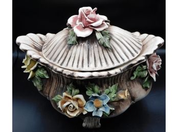 Lovely Capodimonte Porcelain Tureen/Centerpiece With Floral Accents