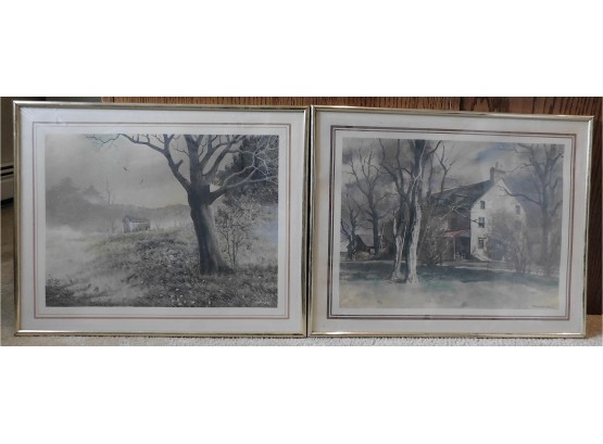 Two Framed Prints: Gary Ampel 'the Barn On A Hill' & Ranulph Bye 'The Cottage'