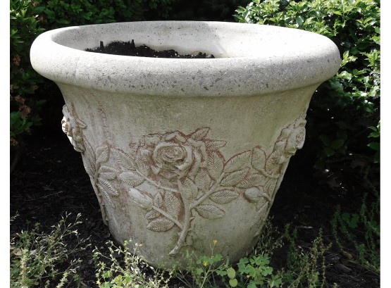 Cement Planter With Roses, Large