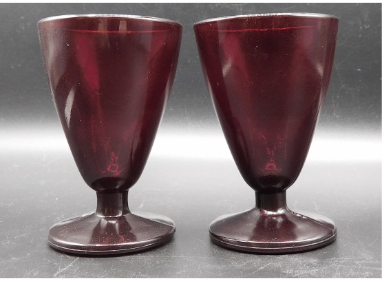 Pair Of Vintage Cranberry Glass Cordial Glasses