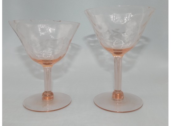 Pink Depression Glass One Wine Glasses One Cordial Glass