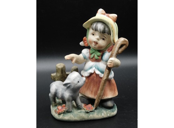 Porcelain Bisque Figurines Girl With Sheep Figurine Made In Japan