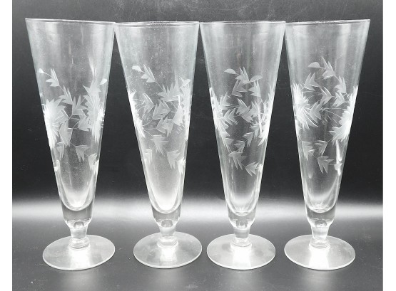 Etched Glass Champagne Flutes Set Of 4