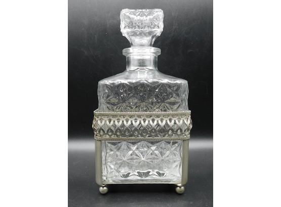 Vintage Cut Glass Decanter With Silver Plated Stand