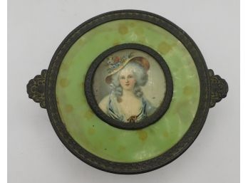 Vintage PNCW Lidded Metal Vanity/trinket Box With Portrait Cameo And Divided Glass Insert
