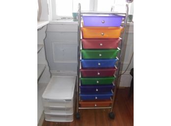 Multi-colored 10 Drawer Storage Organizer On Wheels With 3 Drawer Storage Organizer